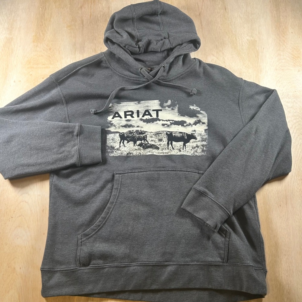 Ariat Mens Charcoal Grey Cattle Graphic Hoodie Sweatshirt Large